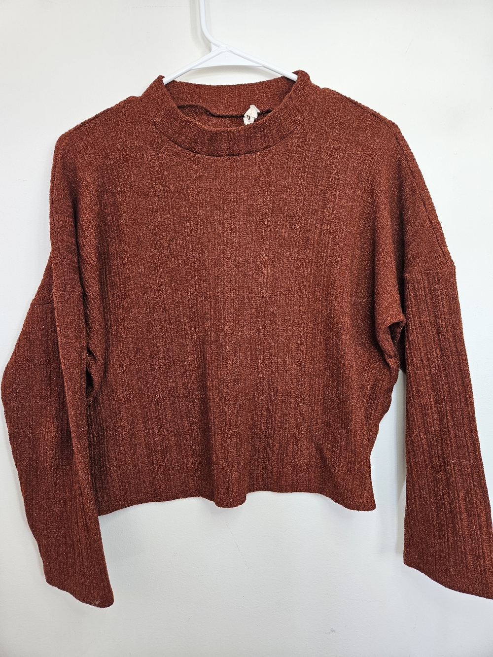 BE-YOU-TI-FUL Rust Terracotta Ribbed Mock Neck Crop Sweater Knit Pullover XL🔥
